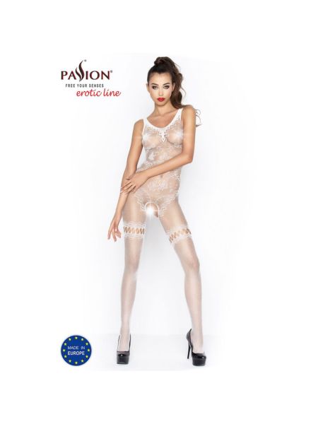 Бодістокінг Passion BS045 white, комбінезон, імітація панчох і боді