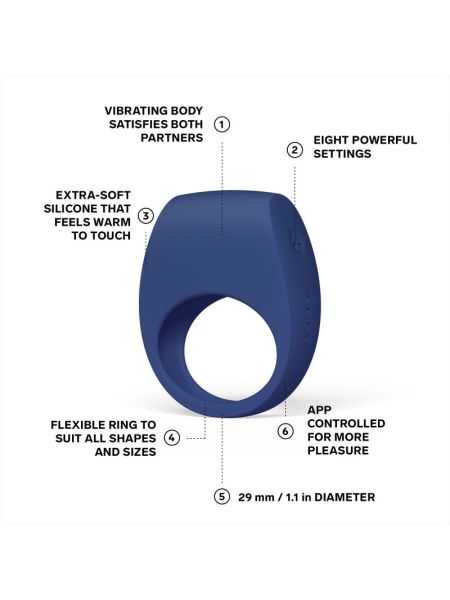 Ерекційне кільце з вібрацією LELO Tor 3 Base Blue, керування зі смартфона