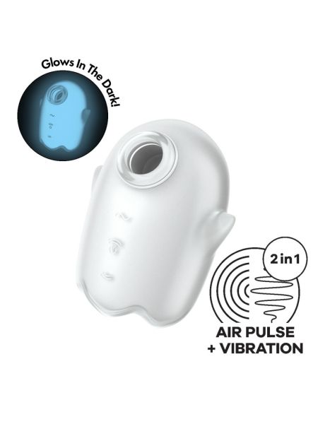 Вакуумний кліторальний стимулятор з вібрацією Satisfyer Glowing Ghost White, світиться в темряві