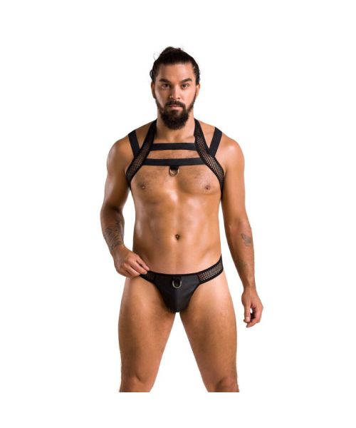 Комплект чоловічої білизни з кріпленнями Passion 043 JACOB L/XL Black, труси, шлейки