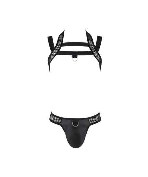 Комплект чоловічої білизни з кріпленнями Passion 043 JACOB L/XL Black, труси, шлейки