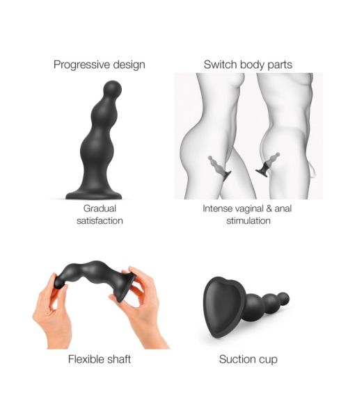 Насадка для страпона Strap-On-Me Dildo Plug Beads Black M
