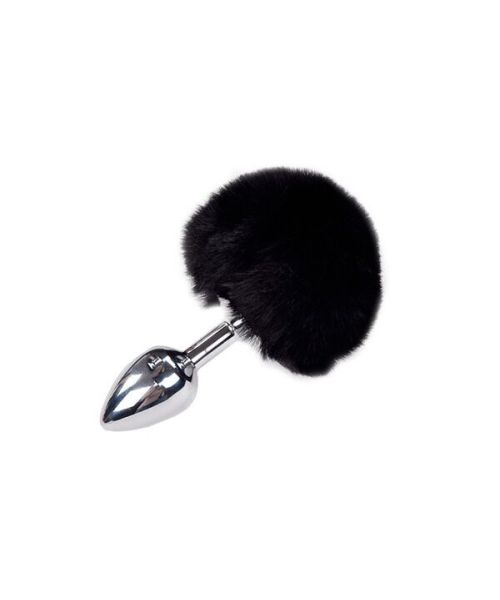 Металева анальна пробка Кролячий хвостик Alive Fluffy Plug S Black, діаметр 2,8 см