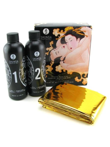 Гель для NURU-масажу Shunga Oriental Body-to-Body – Melon Mango (2 x 225 мл) плюс простирадло