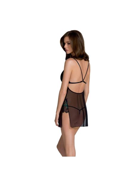 Сорочка Passion DELIENA CHEMISE S/M black, стрінги із заниженою талією