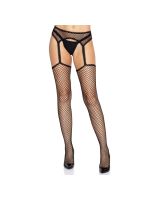 Панчохи-сітка Leg Avenue Net stockings with garter belt One size Black, пояс, підв’язки