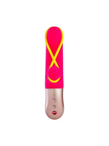 Мінівібратор-кролик зі стимулювальною стрічкою Fun Factory AMORINO pink/neon yellow, стрічка знімна