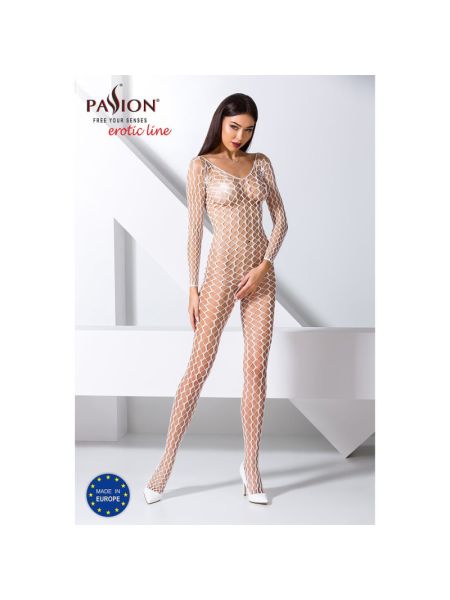Бодістокінг Passion BS068 white, комбінезон, велика сітка, довгий рукав