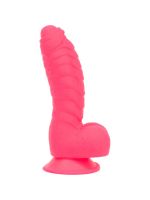 Ребристий фалоімітатор на присосці ADDICTION — Tom 7″ Dildo With Balls — Pink, віброкуля в подарунок