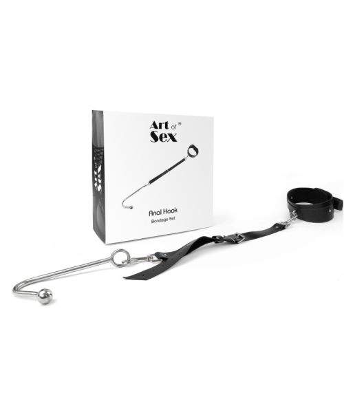 Анальний гак 1 із нашийником з натуральної шкіри Art of Sex - Anal hook, Чорний