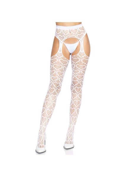 Ажурні колготки із сердечками Leg Avenue Heart White, one size, імітація панчіх