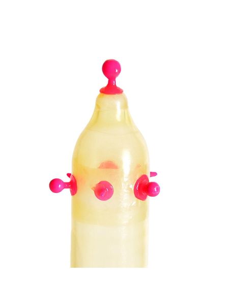 Насадка на член Recare Pink Monster Spike Condom (презерватив з кульками та вусиками)