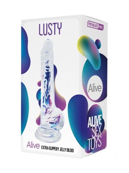 Прозорий фалоімітатор Alive Jelly Dildo Lusty, ТПЕ, присоска, діаметр 3,2см, довжина 18см
