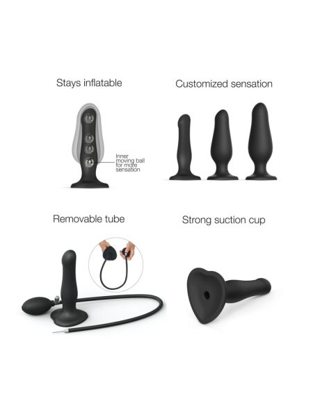 Надувний фалоімітатор Strap-On-Me INFLATABLE DILDO PLUG - NOIR, кулька всередині, діаметр до 6 см