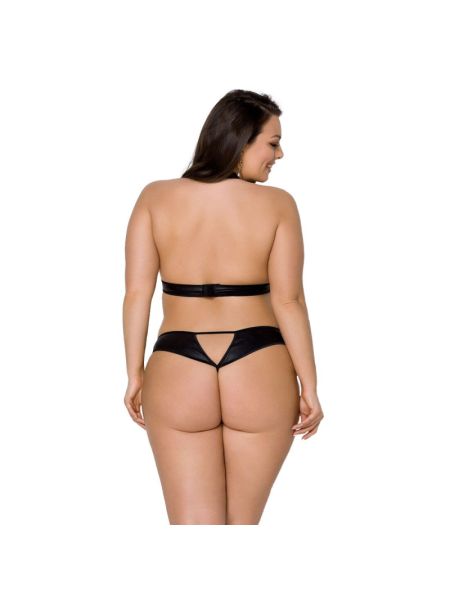 Комплект із екошкіри Passion MALWIA SET with Open Bra 4XL/5XL black, топ та трусики з люверсами