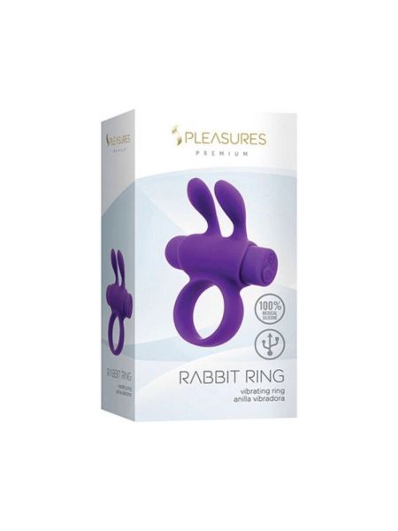 Ерекційне віброкільце S Pleasures Premium Rabbit Ring фіолетове, зі знімною віброкулею та вушками