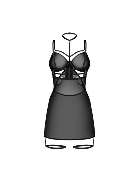 Бебі-дол Obsessive Arrowel Black chemise S/M, з декоративним чокером та гартерами
