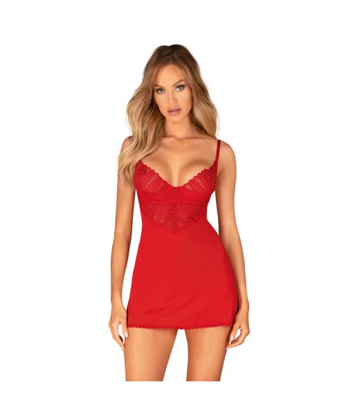 Пеньюар Obsessive Ingridia chemise & thong XL/2XL, червоний, сорочка, стрінги