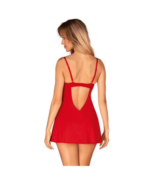 Пеньюар Obsessive Ingridia chemise & thong XL/2XL, червоний, сорочка, стрінги