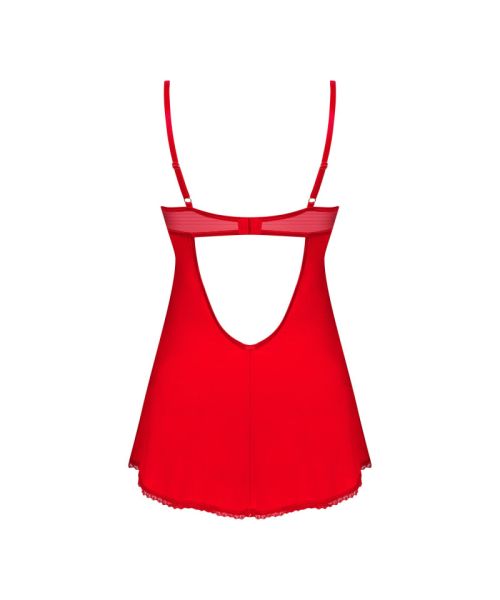 Пеньюар Obsessive Ingridia chemise & thong XL/2XL, червоний, сорочка, стрінги