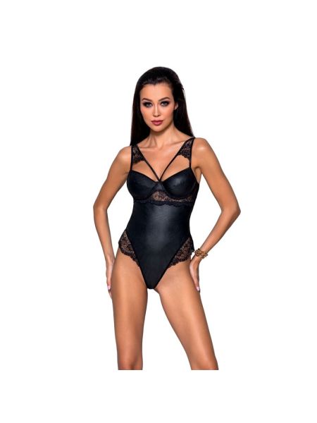 Боді з еко-шкіри та мережива Passion LOONA BODY XXL/XXXL, black