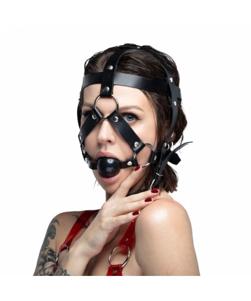 Маска-збруя з кляпом Feral Feelings Head Harness, шкіра