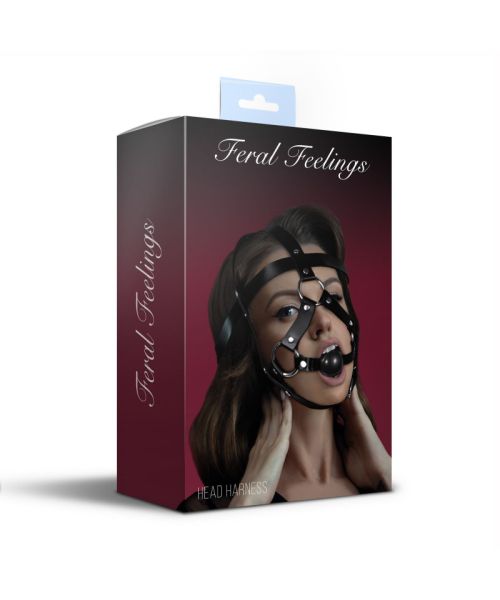 Маска-збруя з кляпом Feral Feelings Head Harness, шкіра