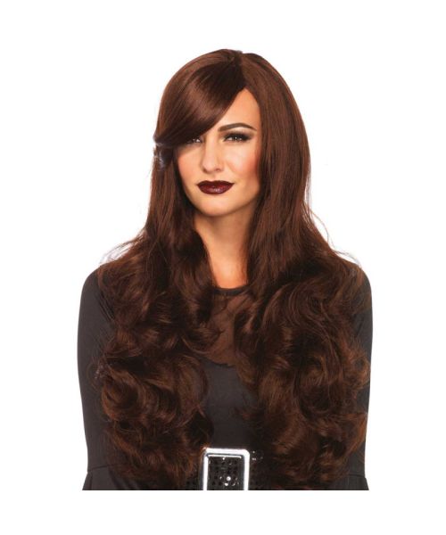 Хвиляста перука з косим чубчиком Leg Avenue Long Wavy Wig 68 см, коричнева