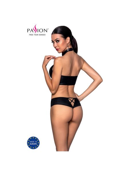 Комплект з еко-шкіри Passion NANCY BIKINI XXL/XXXL, black, бра та трусики з імітацією шнурівки