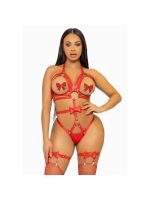 Портупея-тедді з ременів Leg Avenue Studded O-ring harness teddy M Red, екошкіра