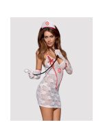 Еротичний мереживний костюм медсестри Obsessive Medica dress 5pcs costume L/XL, сорочка, рукавички,