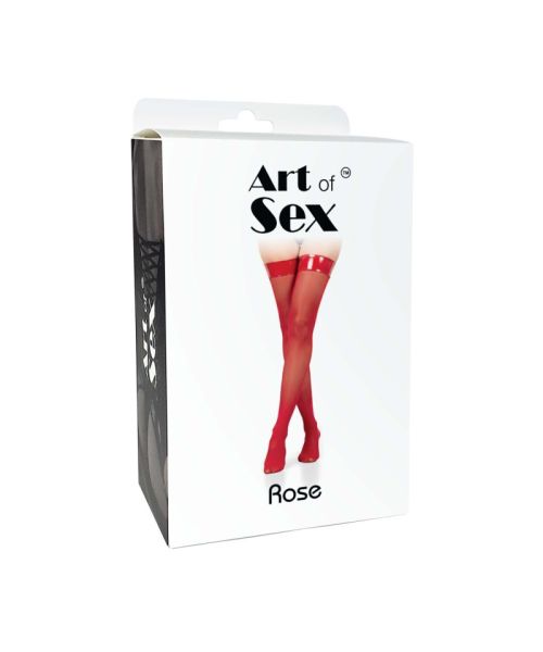 Панчохи в дрібну сітку з лакованою коронкою Art of Sex - Rose, колір чорний, L