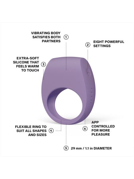 Ерекційне кільце з вібрацією LELO Tor 3 Violet Dusk, керування зі смартфона