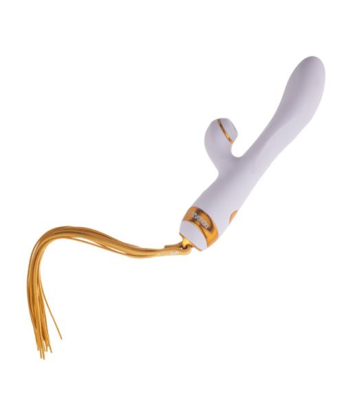 Вібратор-кролик з пульсацією та флогером LOCKINK SEVANDA Whip Vibrating Massage Wand, біло-золотий