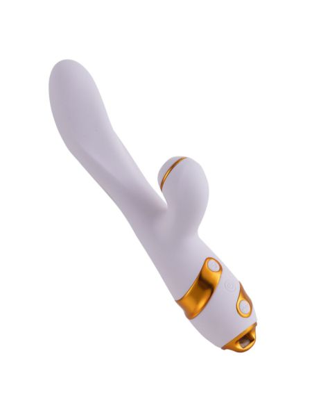 Вібратор-кролик з пульсацією та флогером LOCKINK SEVANDA Whip Vibrating Massage Wand, біло-золотий