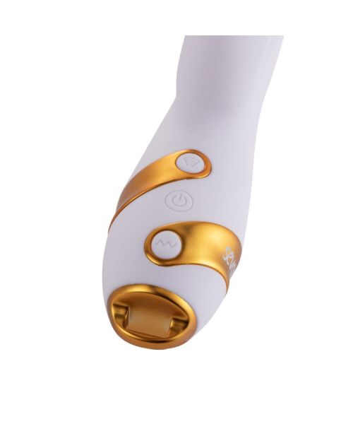 Вібратор-кролик з пульсацією та флогером LOCKINK SEVANDA Whip Vibrating Massage Wand, біло-золотий
