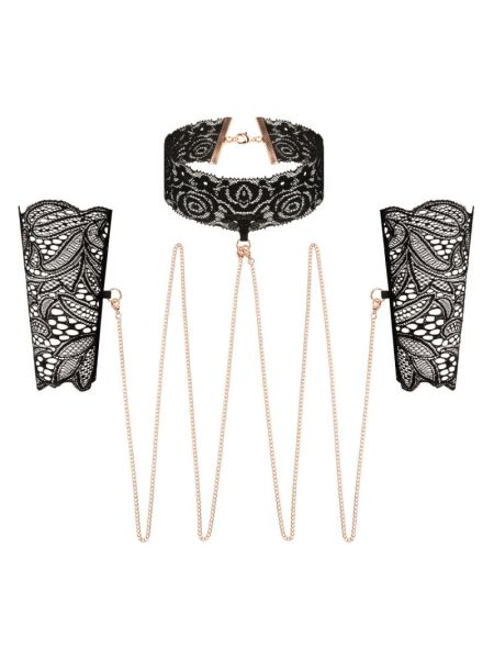 Мереживні наручники та комір Rosy Gold - Lace Cuffs and Collar - Black