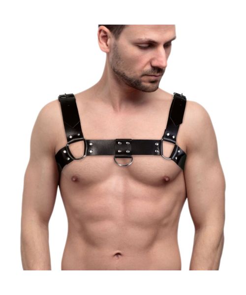 Чоловіча портупея на груди з натуральної шкіри Feral Feelings - Bulldog Harness Black
