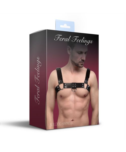 Чоловіча портупея на груди з натуральної шкіри Feral Feelings - Bulldog Harness Black