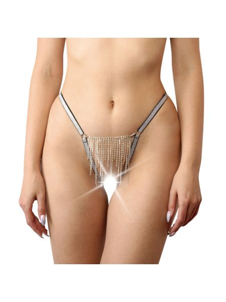 Трусики зі стразовим ланцюгом Art of Sex - Lea, розмір L-2XL, Срібло/Чорний