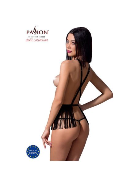 Комплект білизни Passion Exclusive INDRA SET OpenBra XXL/XXXL, black, стрінги, портупея з бахромою
