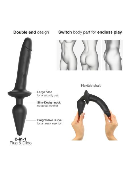 Анальна пробка з дилдо 2в1 Strap-On-Me SWITCH PLUG-IN REALISTIC DILDO Black L, діаметр 4,5/3,4 см