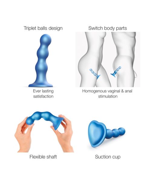 Насадка для страпона Strap-On-Me Dildo Plug Balls Blue Metallic L