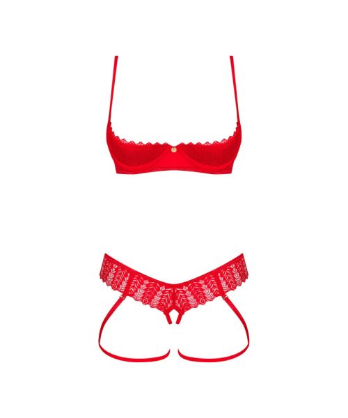 Комплект Obsessive Ingridia 2-pcs crotchless set XL/2XL, червоний, з доступом, відкриті груди