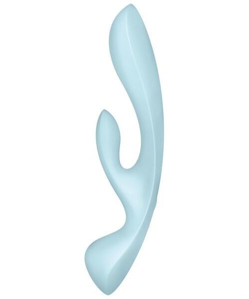 Двосторонній вібратор-кролик Satisfyer Triple Oh Light Blue, 3 мотори, руків’я-масажер