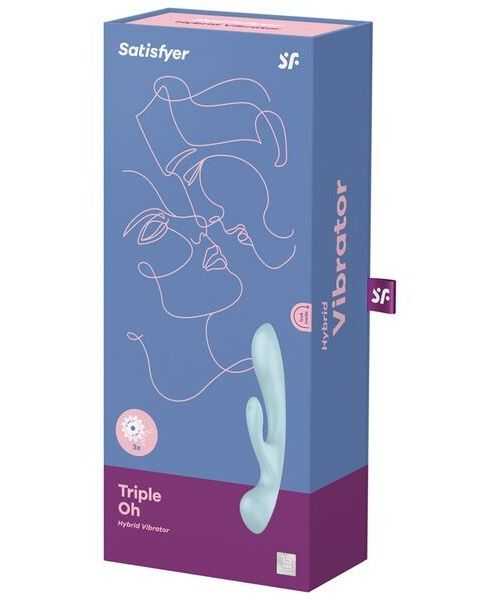 Двосторонній вібратор-кролик Satisfyer Triple Oh Light Blue, 3 мотори, руків’я-масажер
