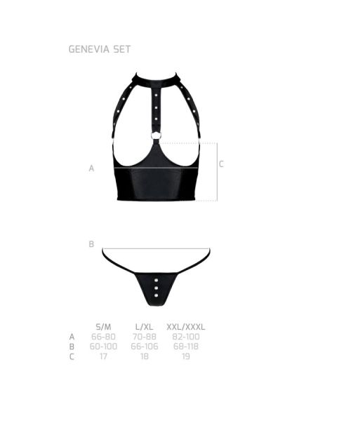 Комплект білизни з відкритими грудьми Passion GENEVIA SET WITH OPEN BRA S/M black, корсет, стрінги