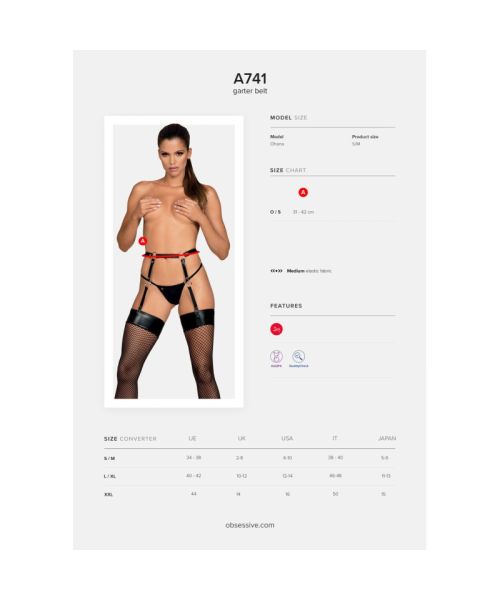 Гартери Obsessive A741 garter belt black O/S, штучна шкіра
