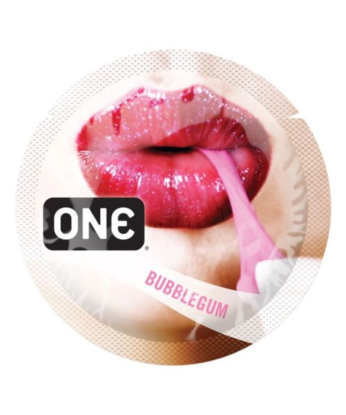 Ароматизований презерватив ONE FlavorWaves Bubblegum, 1 шт, фіолетовий, запах жувальної гумки