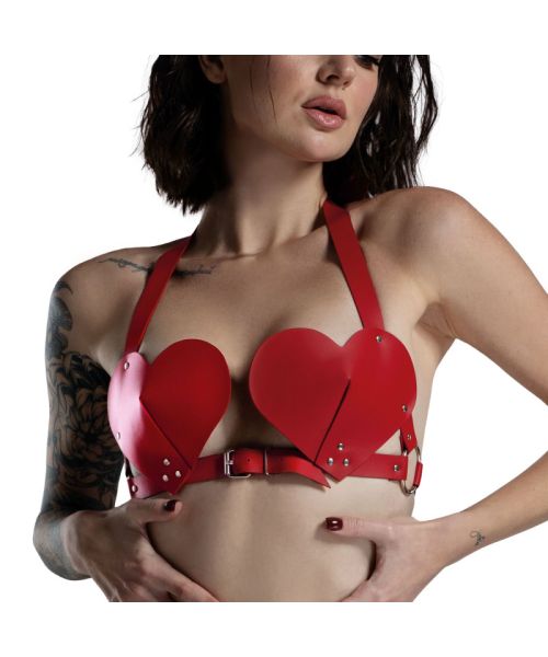 Ліф Серце з натуральної шкіри Feral Feelings - Hearts Bra Red